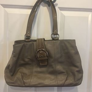 Coach medium handbag tan leather purse satchel pink interior